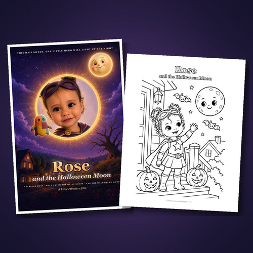 Halloween Activity Pack: a movie poster and 5 coloring pages starring your child