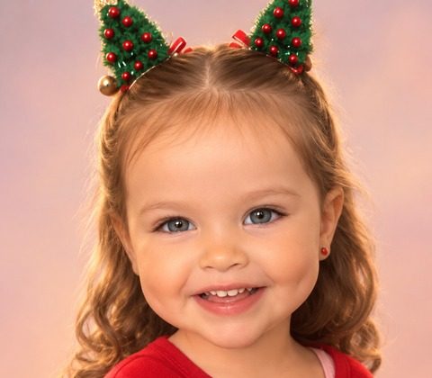 A little girl with a festive headband — 3D hero